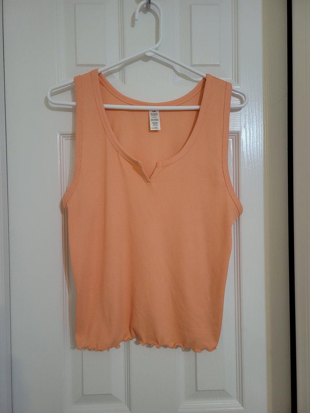George Peach Ribbed Tank Top with Notch Neck